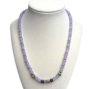 Hand Crafted Lavender Dyed Quartz, Amethyst & Metal Beaded Necklace 19” NEW